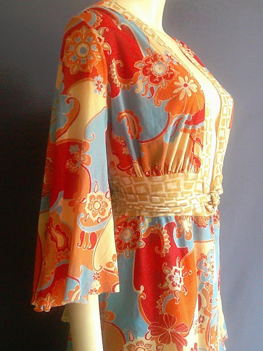 Sweet Pea Floral Mesh Stretch Kimono Vintage Top XL Runs Small - Picture 6 of 10